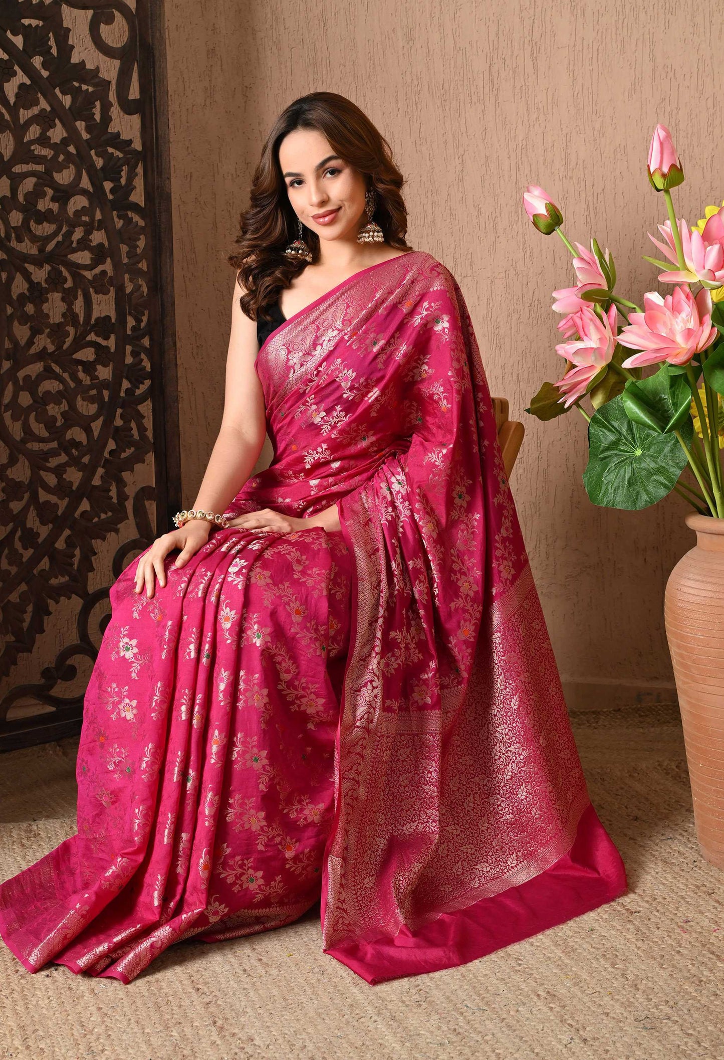 Best Pink Silk Saree With Tilphi Work
