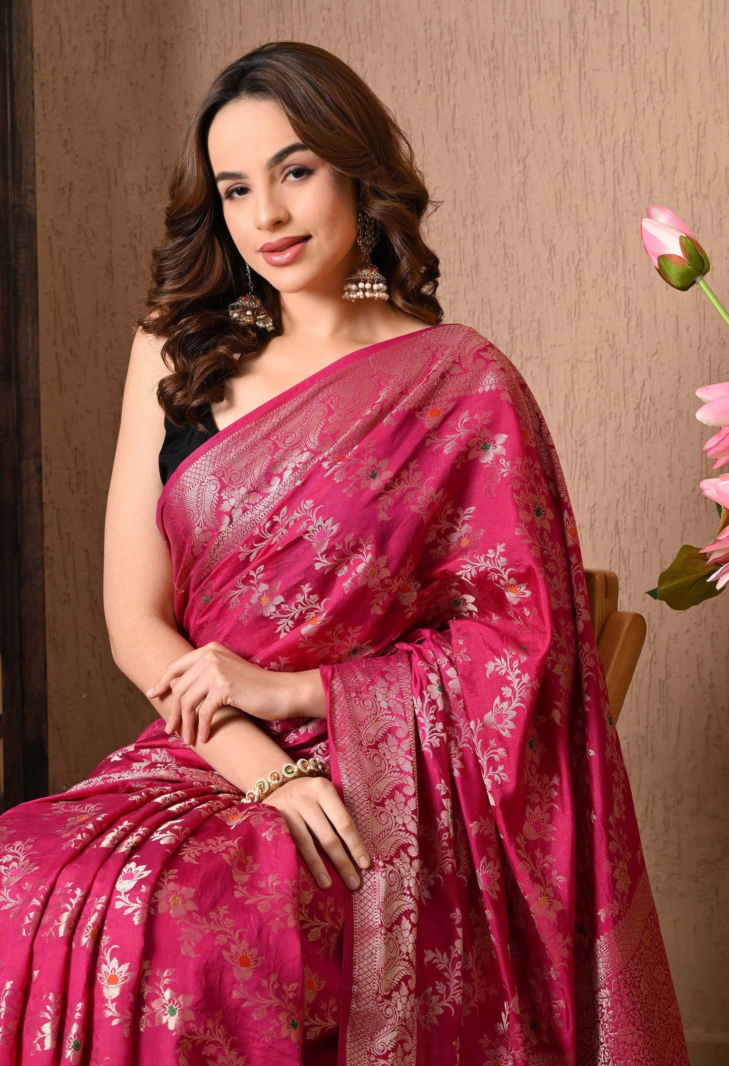Best Pink Silk Saree With Tilphi Work