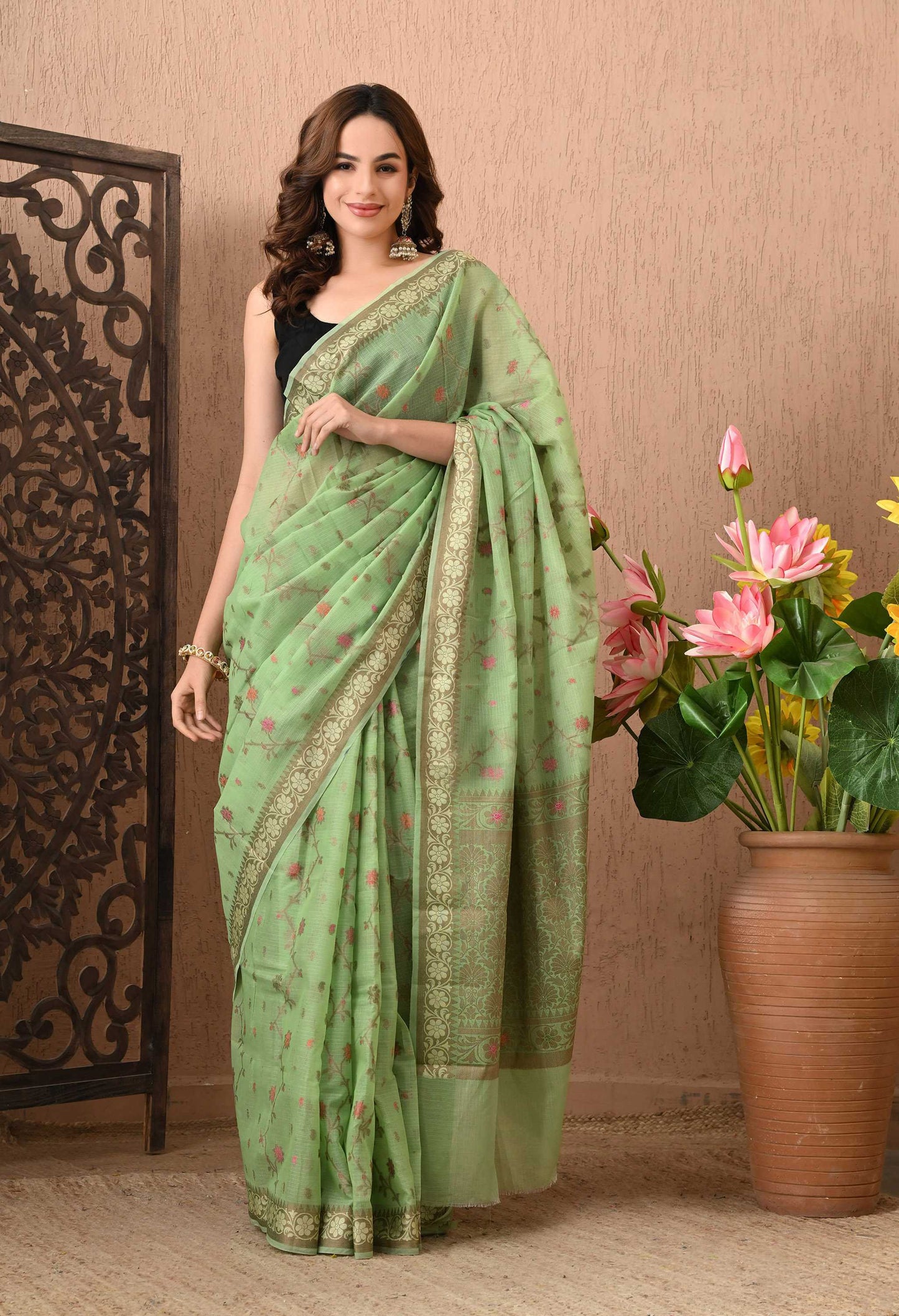 Best Green Silk Saree With Tilphi Work
