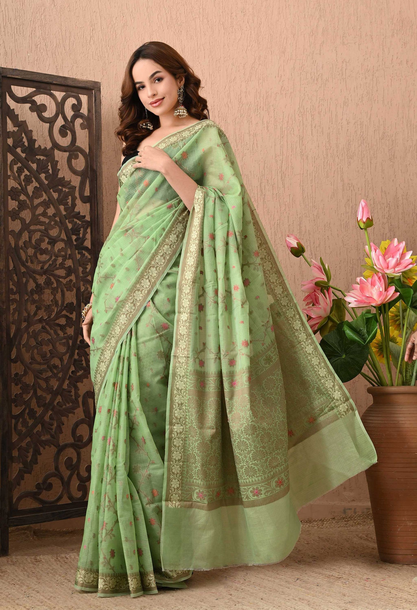 Best Green Silk Saree With Tilphi Work
