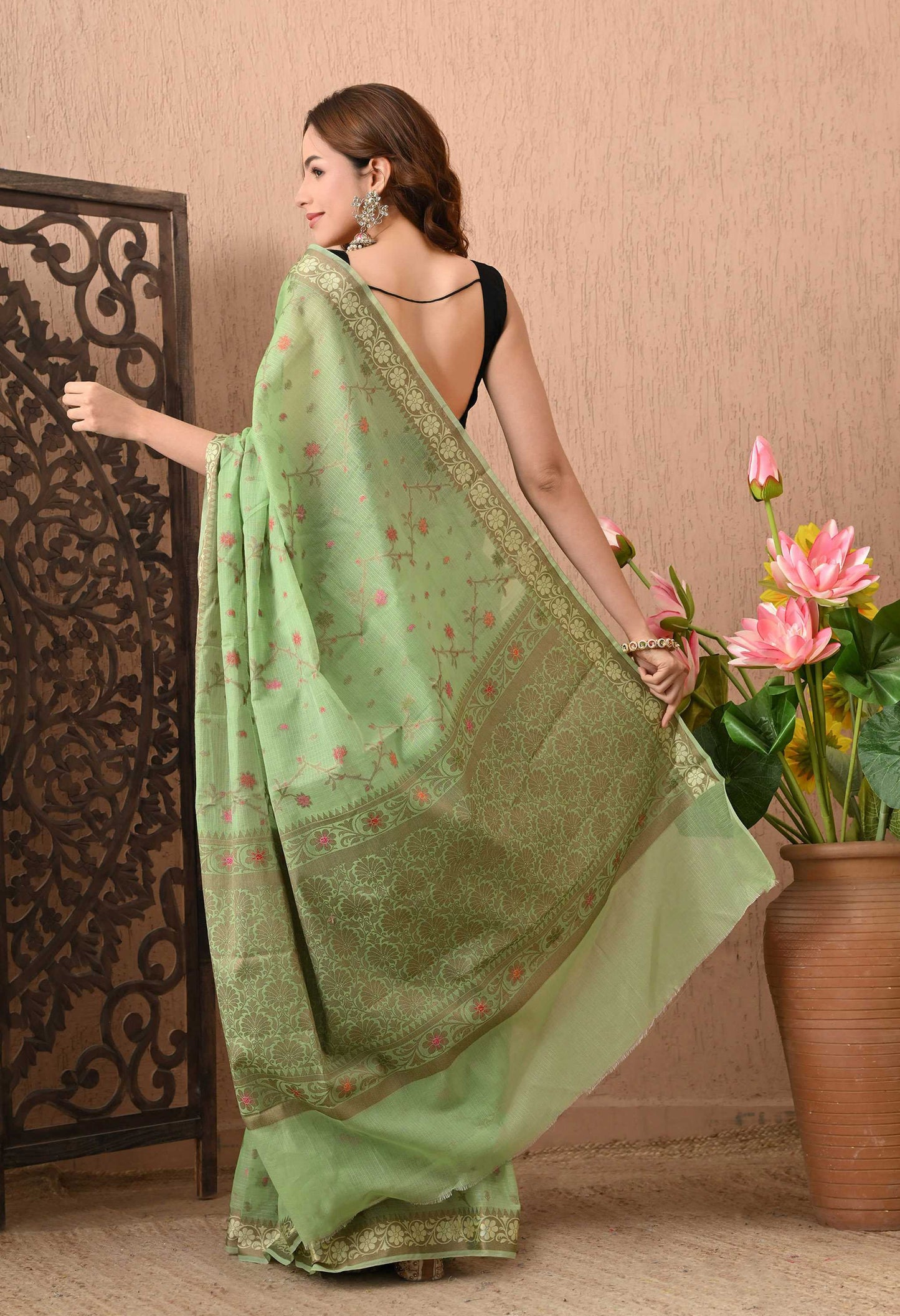 Best Green Silk Saree With Tilphi Work