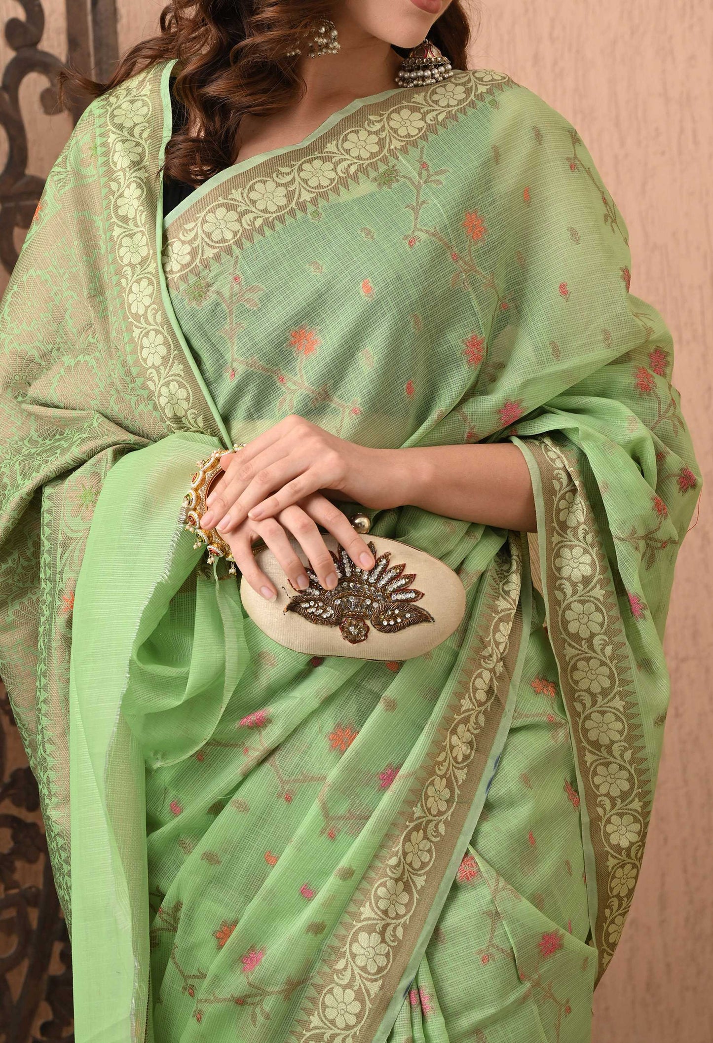 Best Green Silk Saree With Tilphi Work