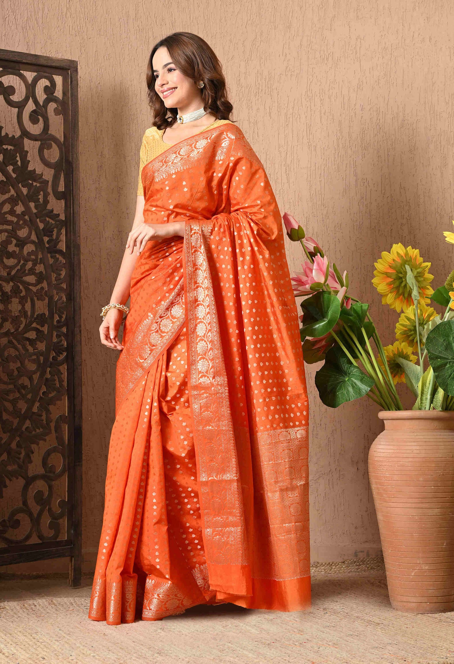 Best Orange Banarasi Silk Saree