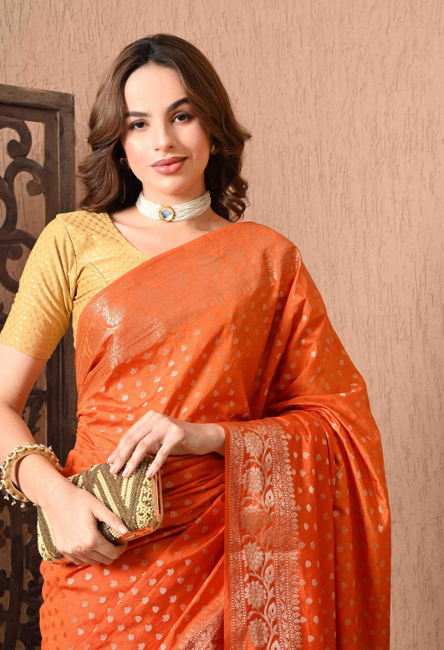 Best Orange Banarasi Silk Saree