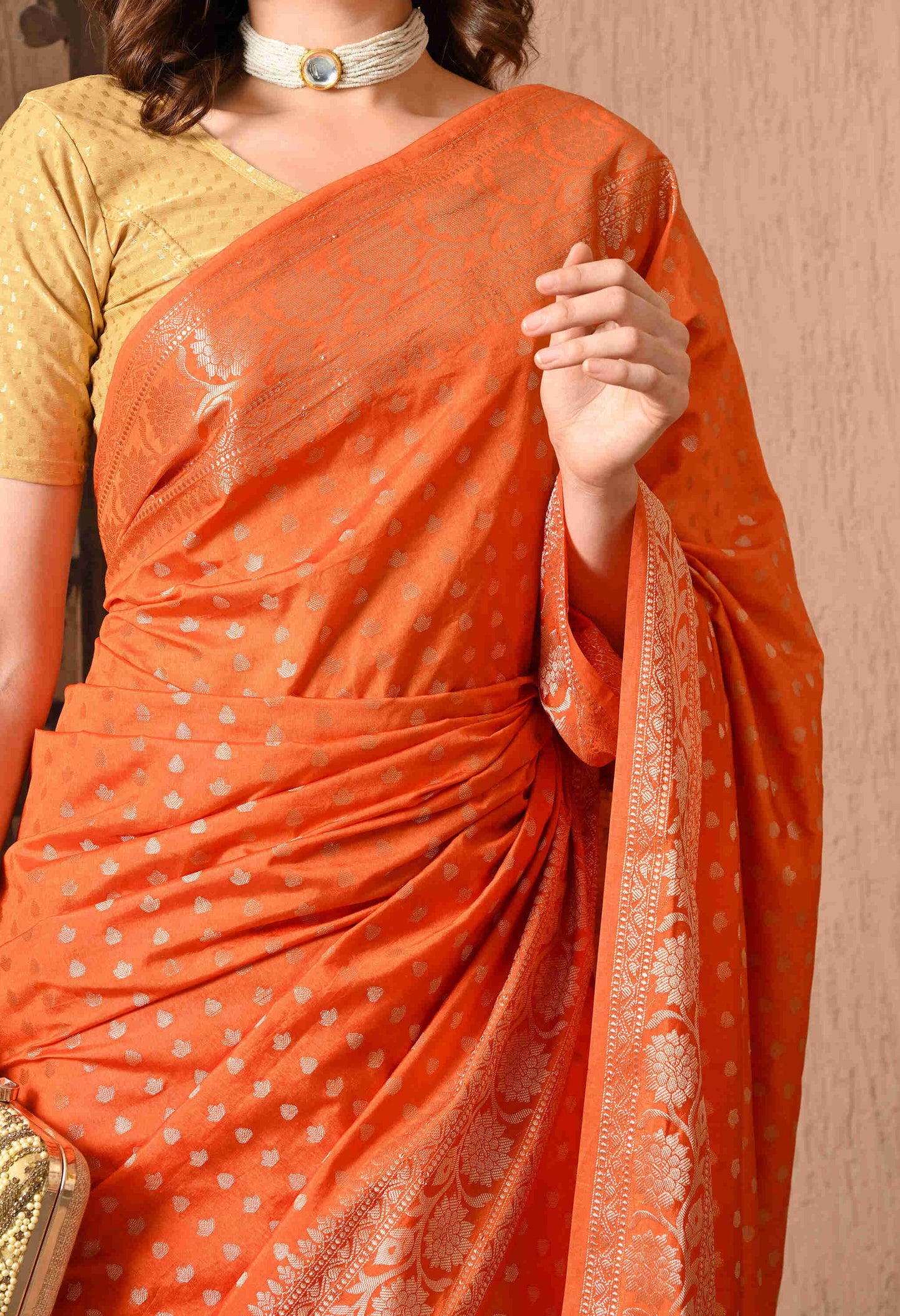 Best Orange Banarasi Silk Saree
