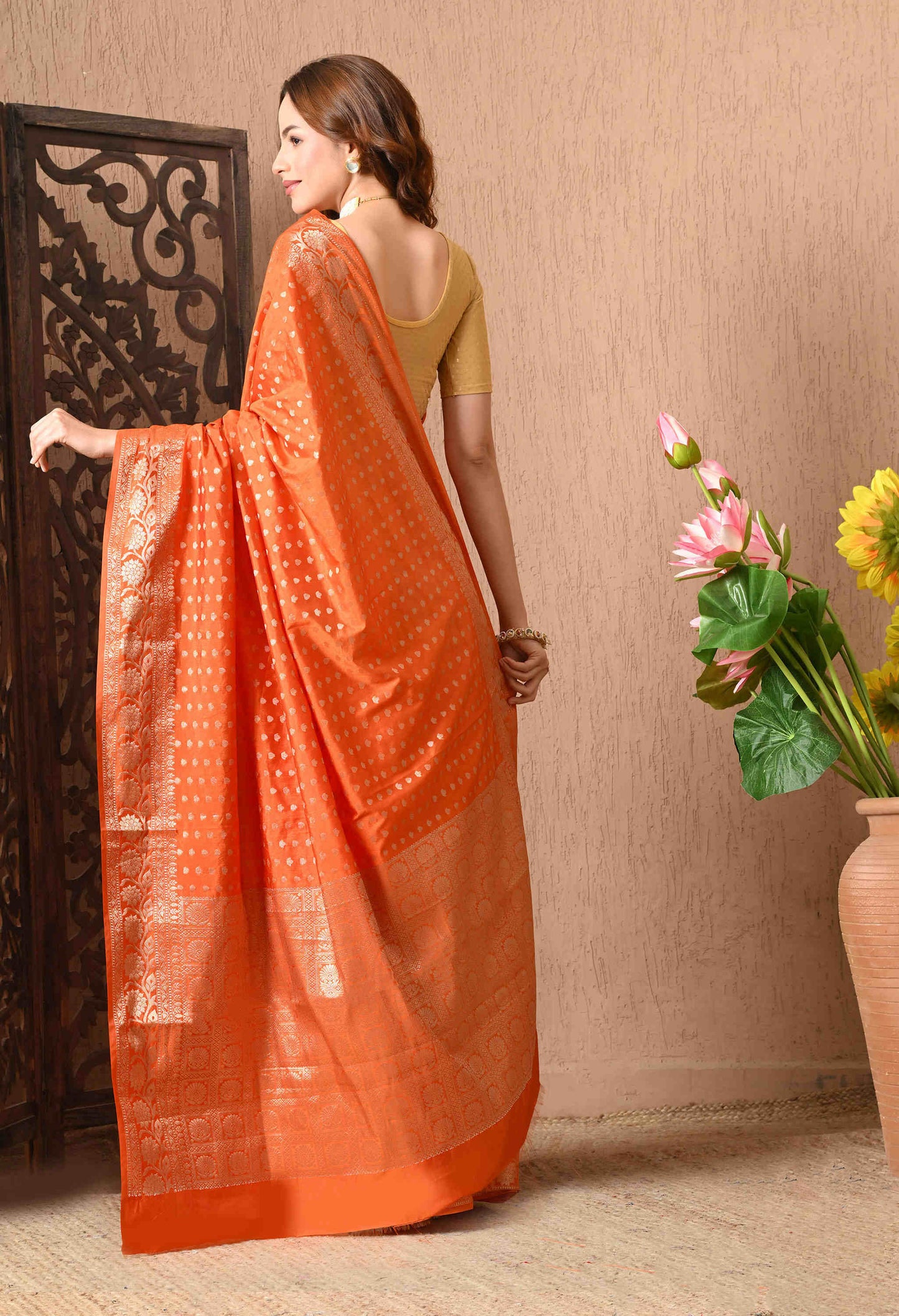 Best Orange Banarasi Silk Saree