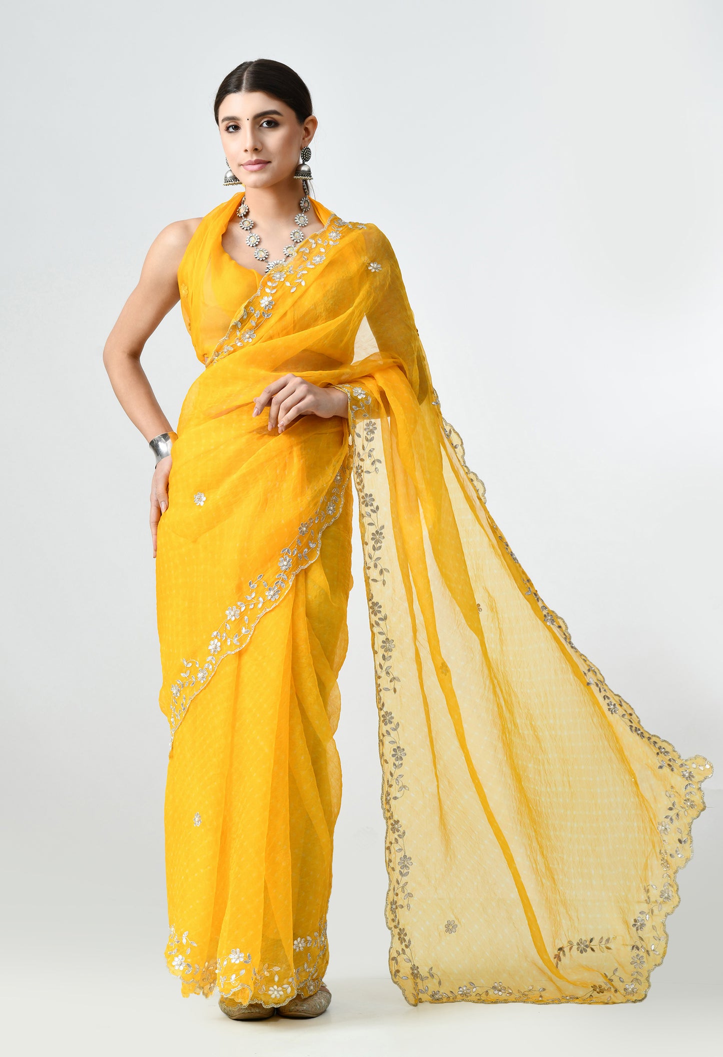 Best Organza Handmade Yellow Saree