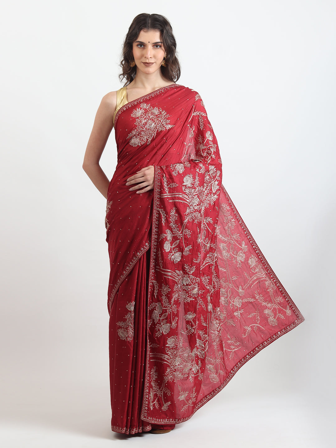 Handmade Organza Red Saree