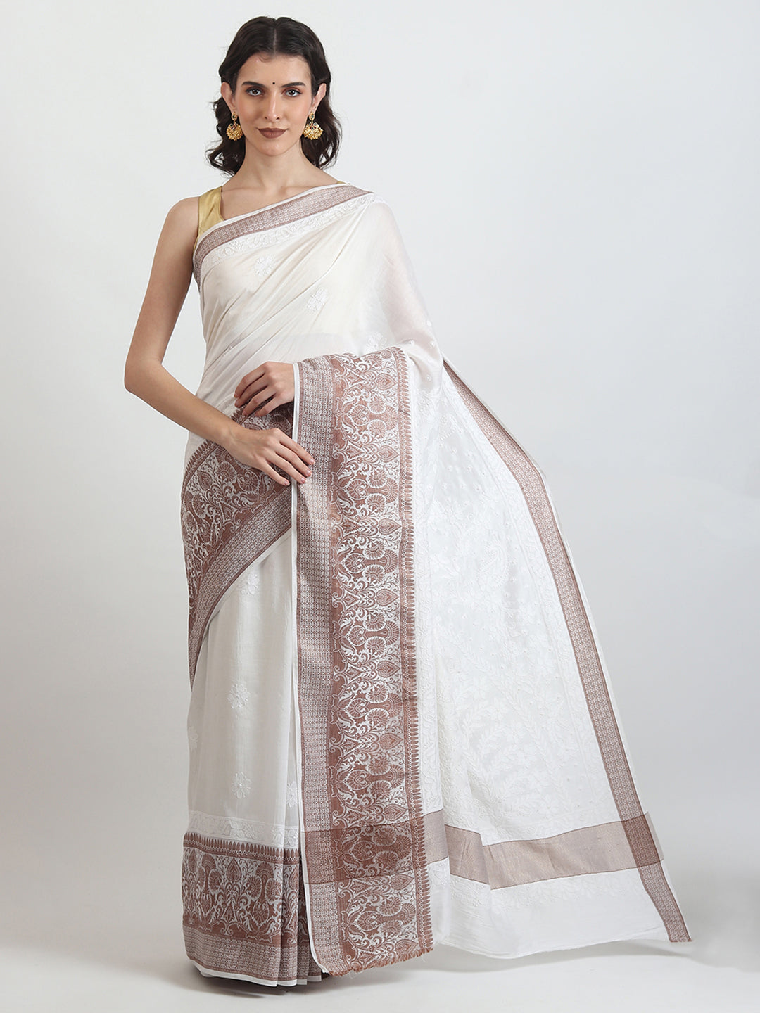 Best Handmade Chanderi White Saree