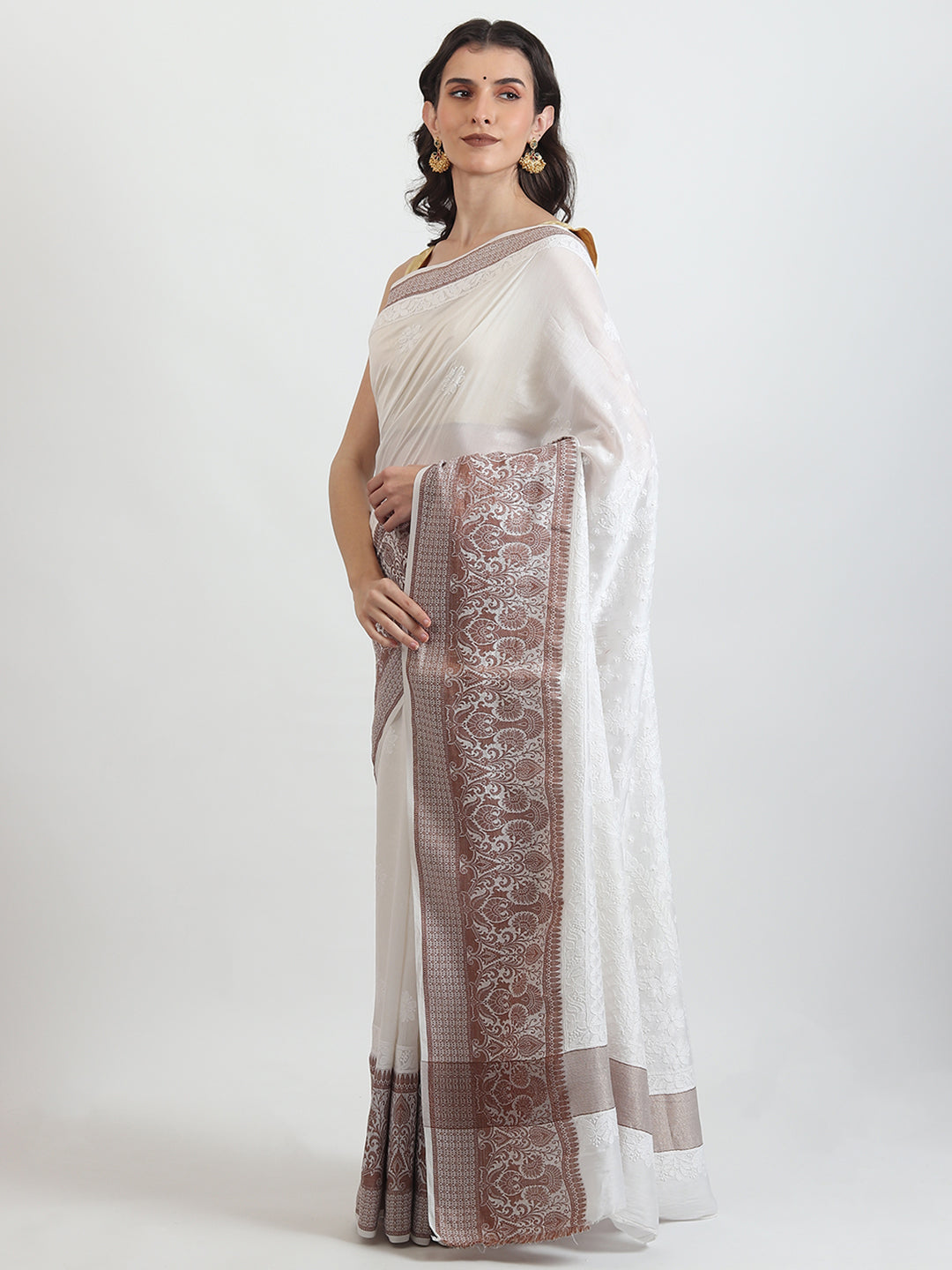 Best Handmade Chanderi White Saree