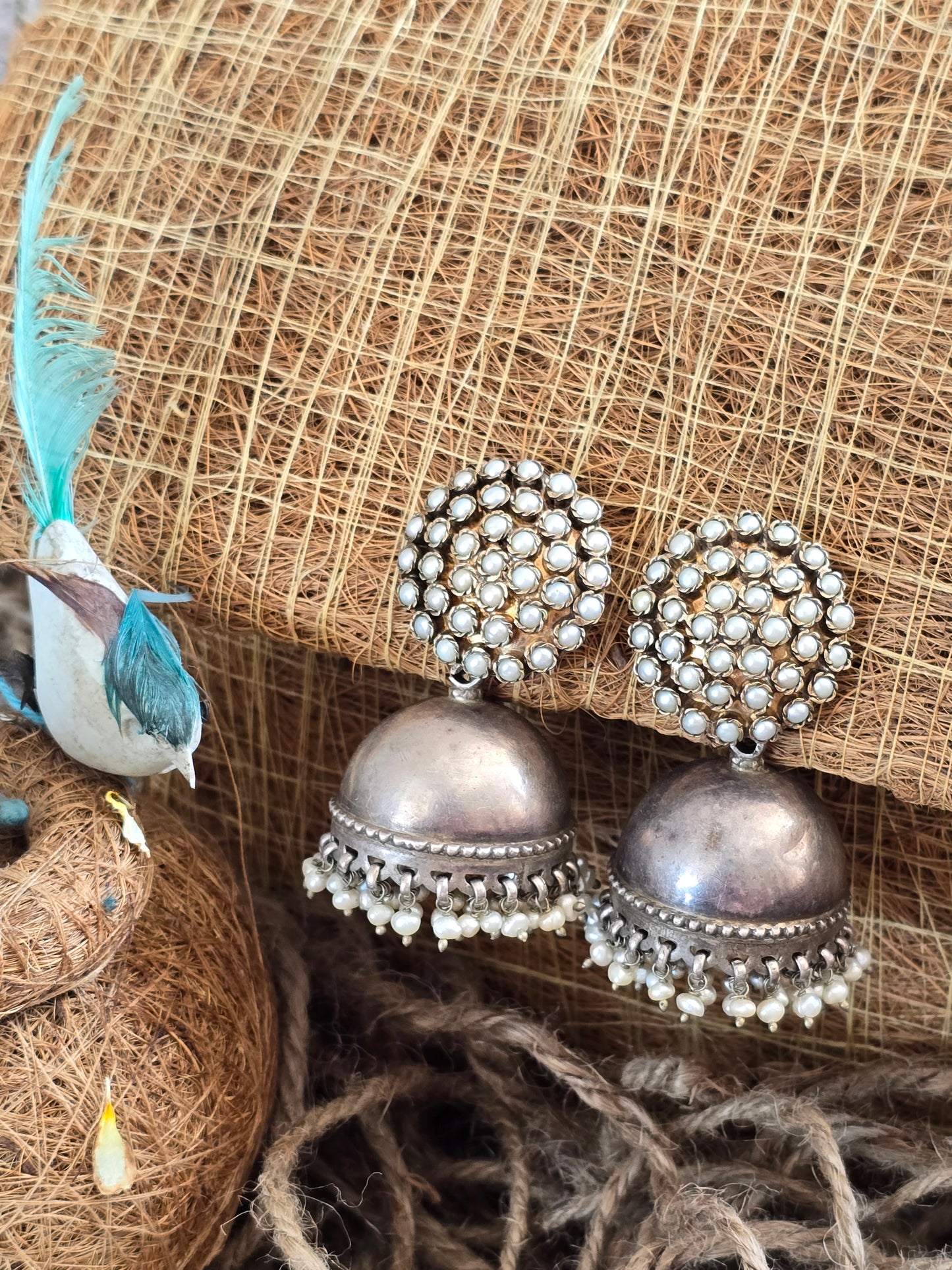 Ganga Silver Jhumki Earrings