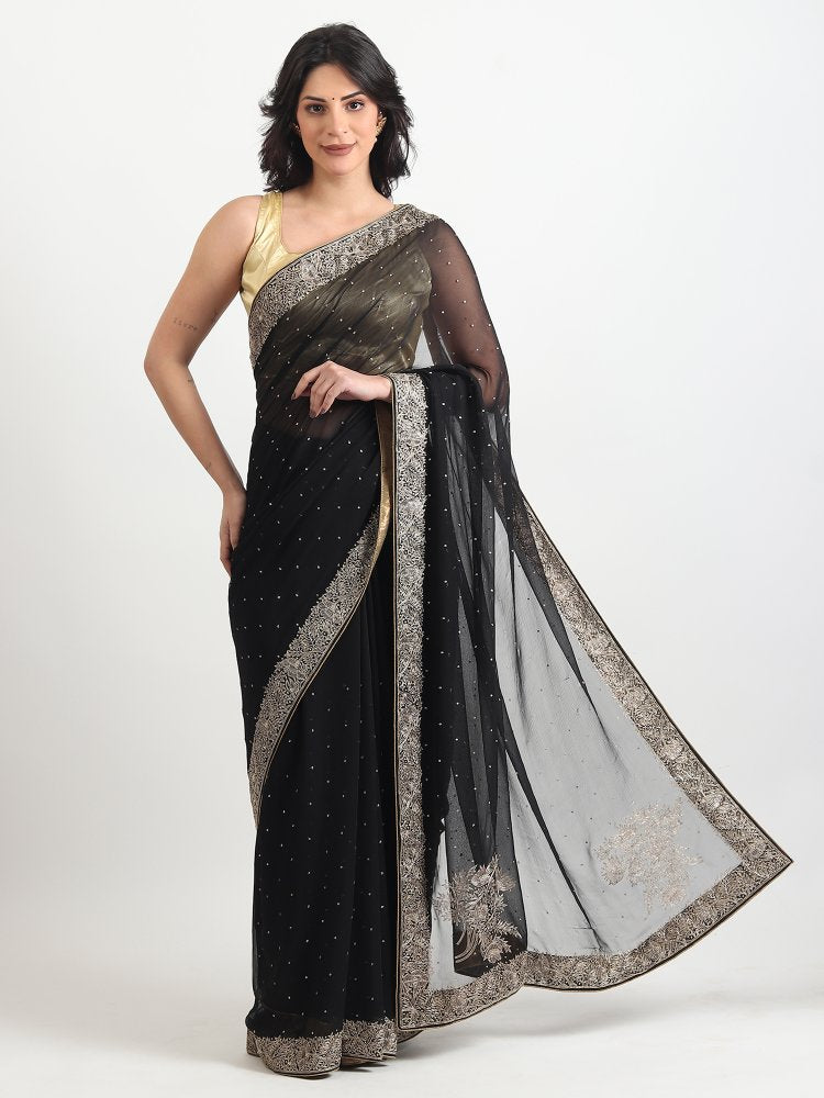 Pure Chiffon Black Saree