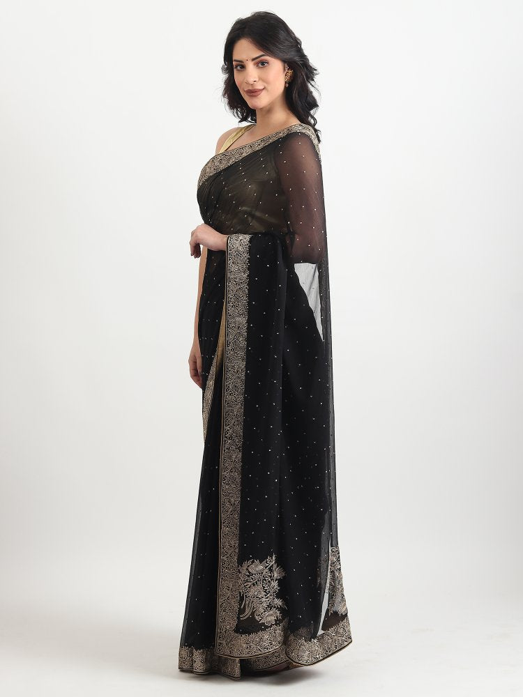 Pure Chiffon Black Saree