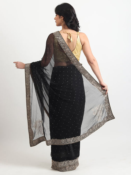 Crepe Black Handmade Saree