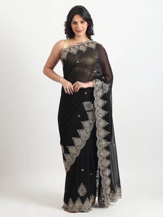 Pure Georgette Black Saree