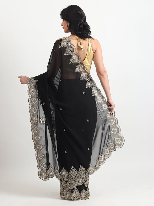 Pure Georgette Black Saree