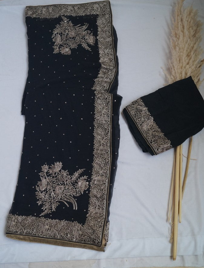 Pure Chiffon Black Saree