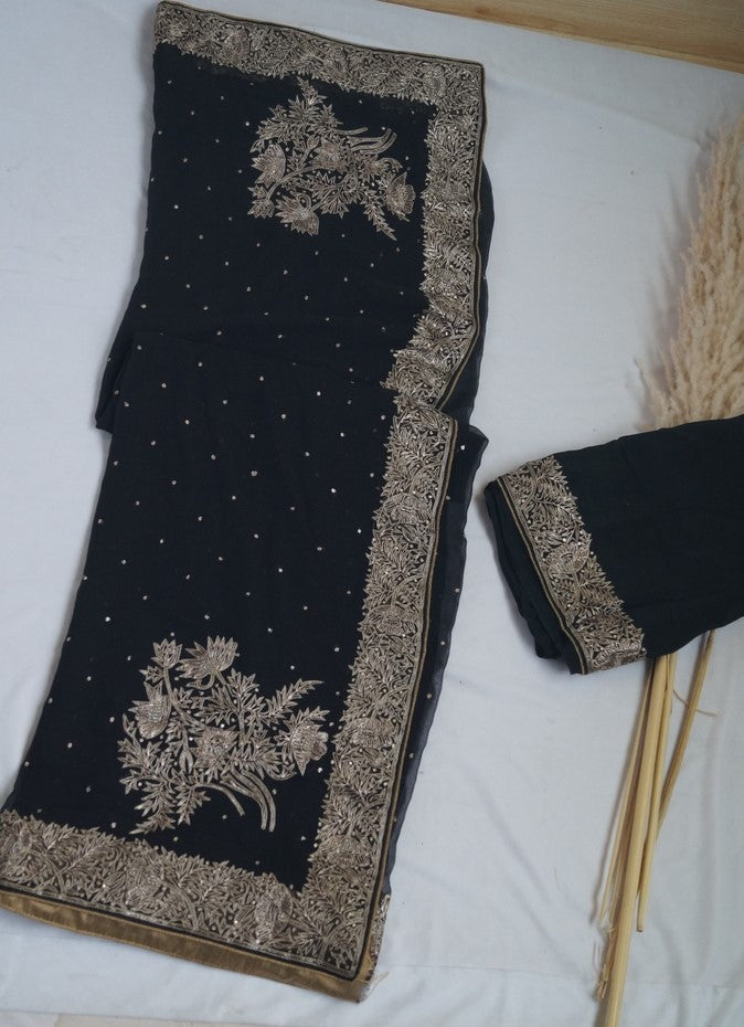 Pure Chiffon Black Saree