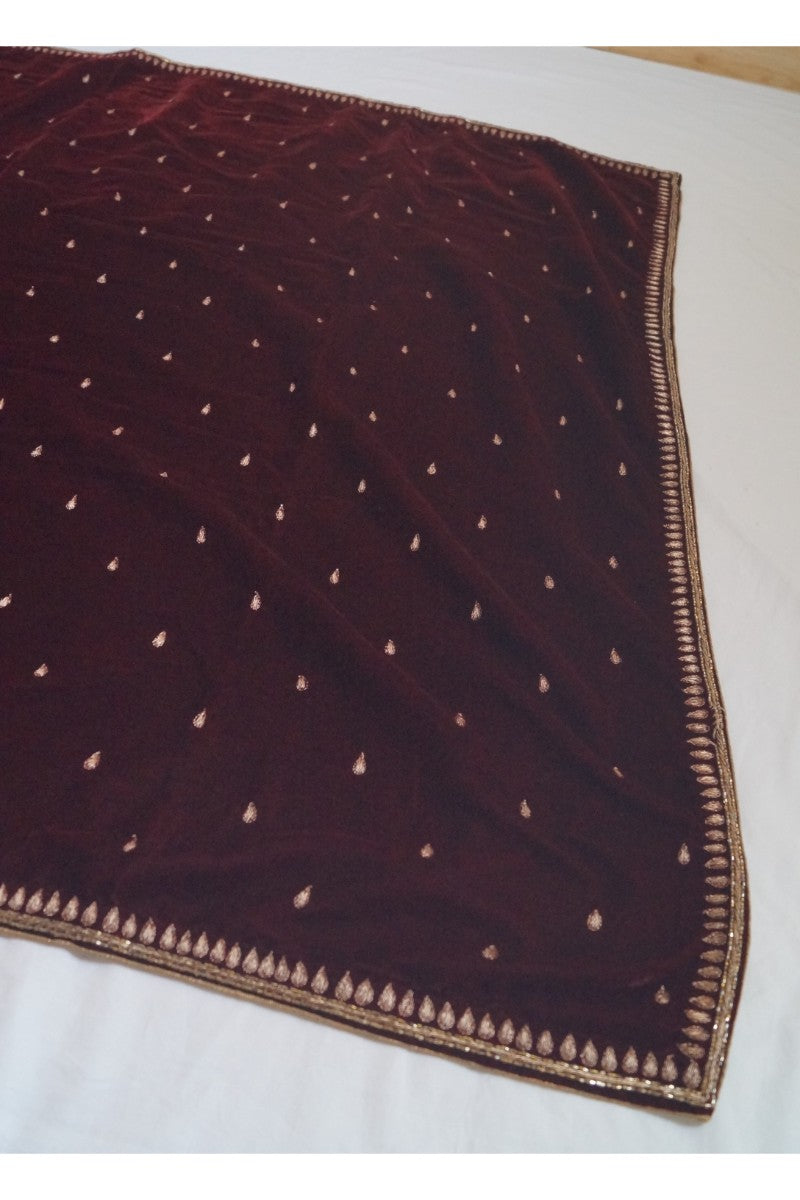 Velvet Wine Shawl with Zardosi Hand Embroidery