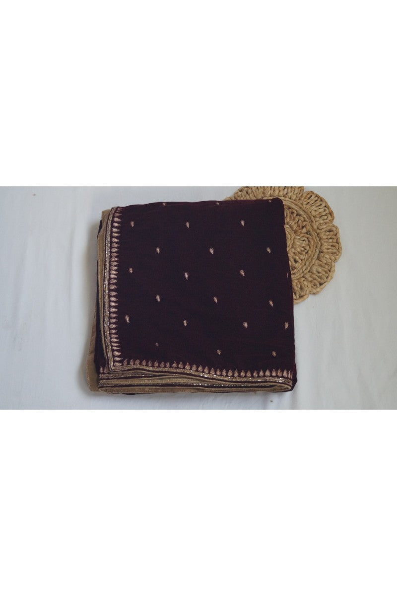 Velvet Wine Shawl with Zardosi Hand Embroidery