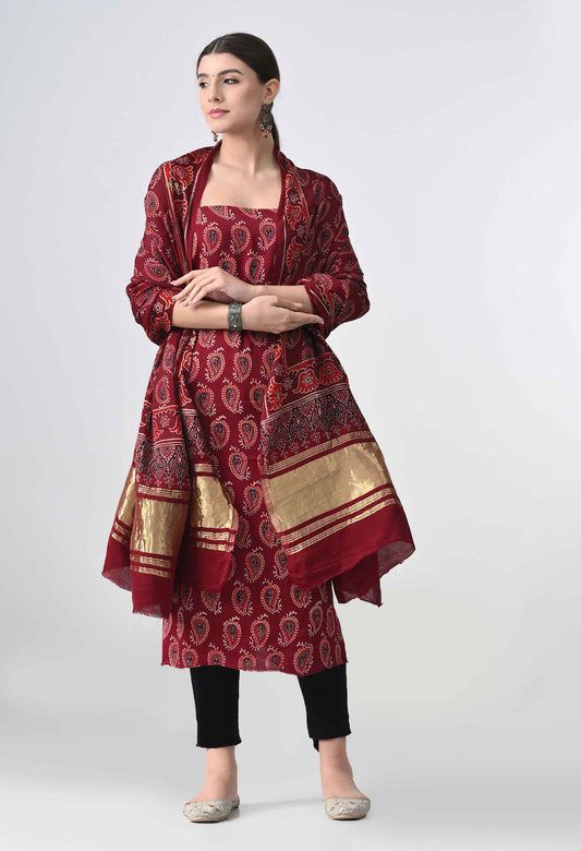 Modal Silk Suit Set With Tissu Duppta