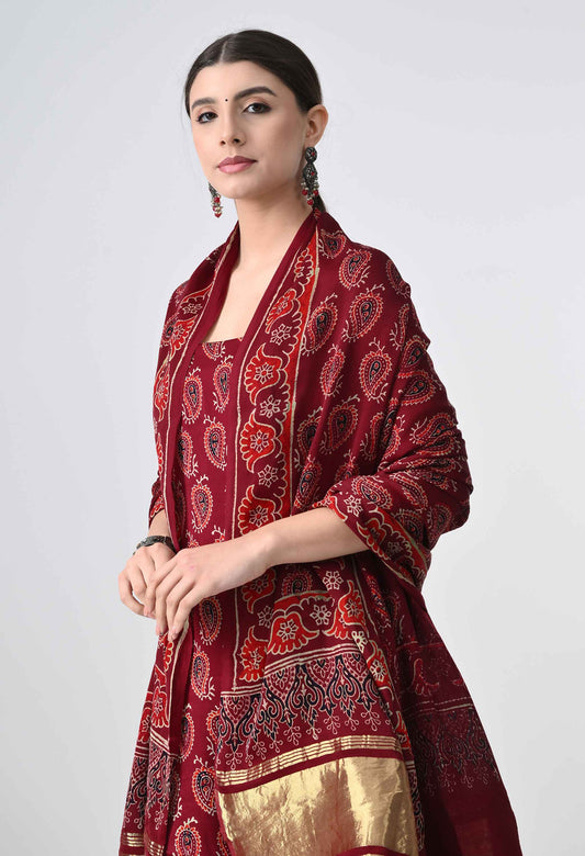 Modal Silk Suit Set With Tissu Duppta