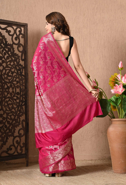Best Pink Silk Saree With Tilphi Work