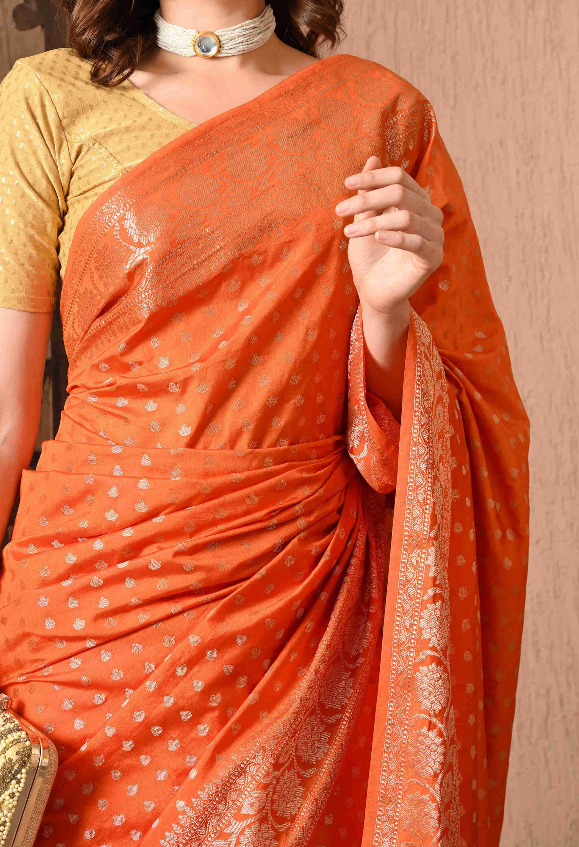 Best Orange Banarasi Silk Saree