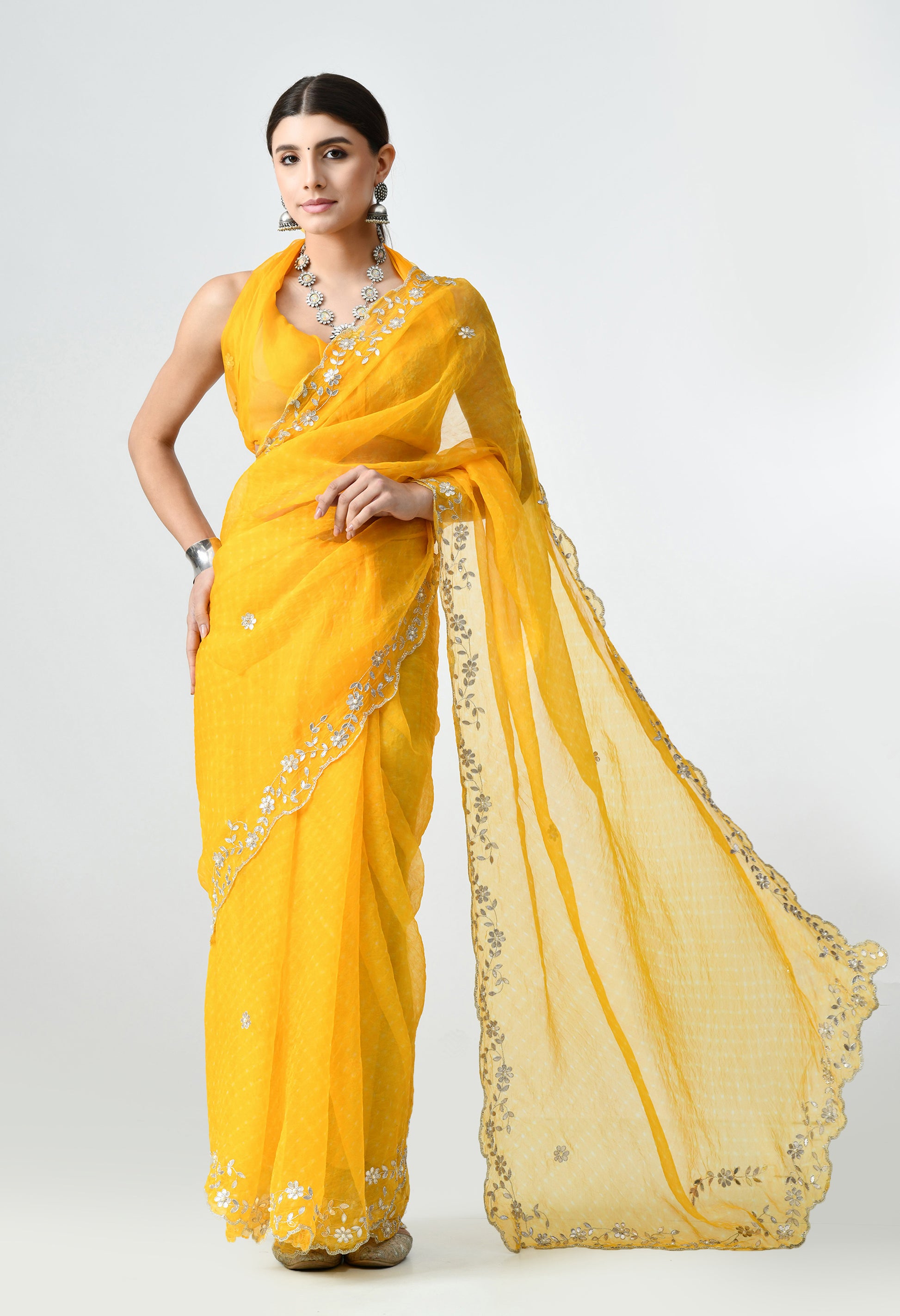 Best Organza Handmade Yellow Saree