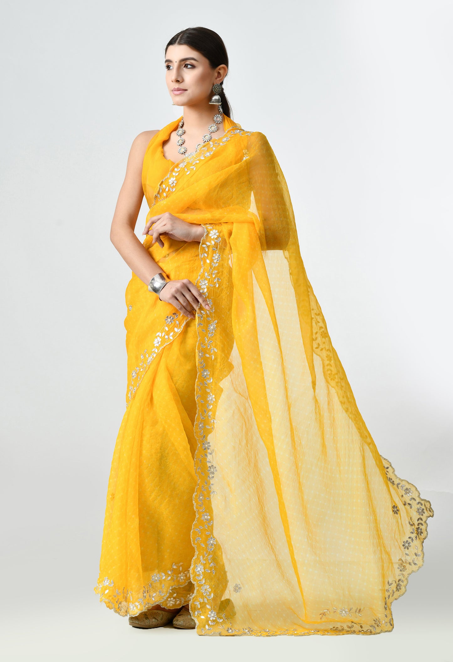 Best Organza Handmade Yellow Saree