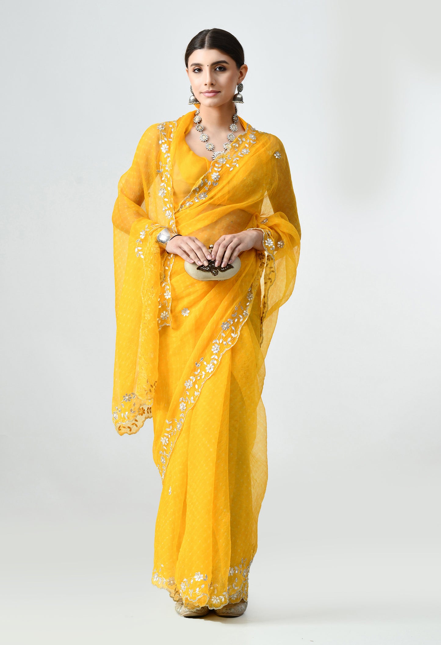 Best Organza Handmade Yellow Saree