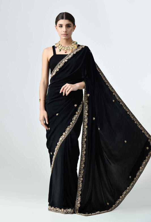 Pure Georgette Black Saree