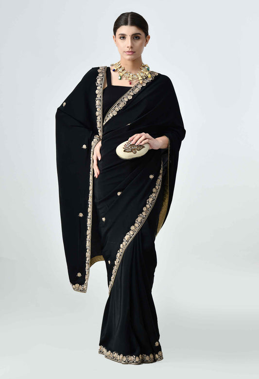 Pure Georgette Black Saree