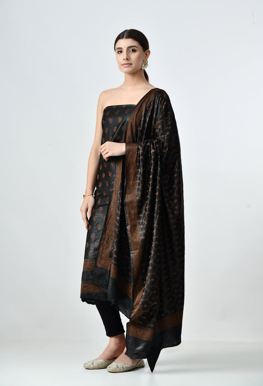 Black Muga Silk Salwar and Suit