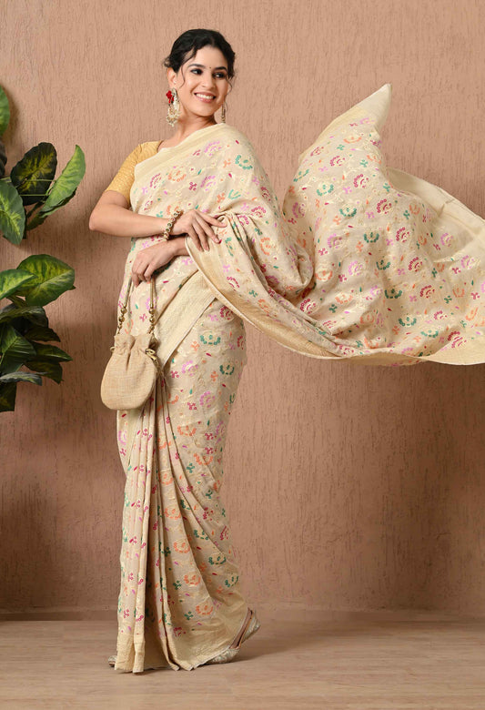 Muga Silk Saree With Tilphi Work