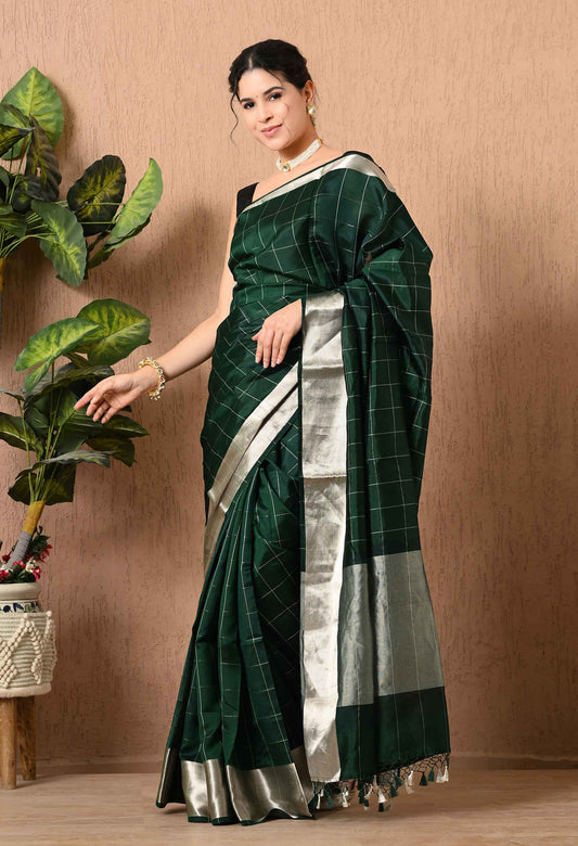 Handwoven Pure Silk Kora Saree