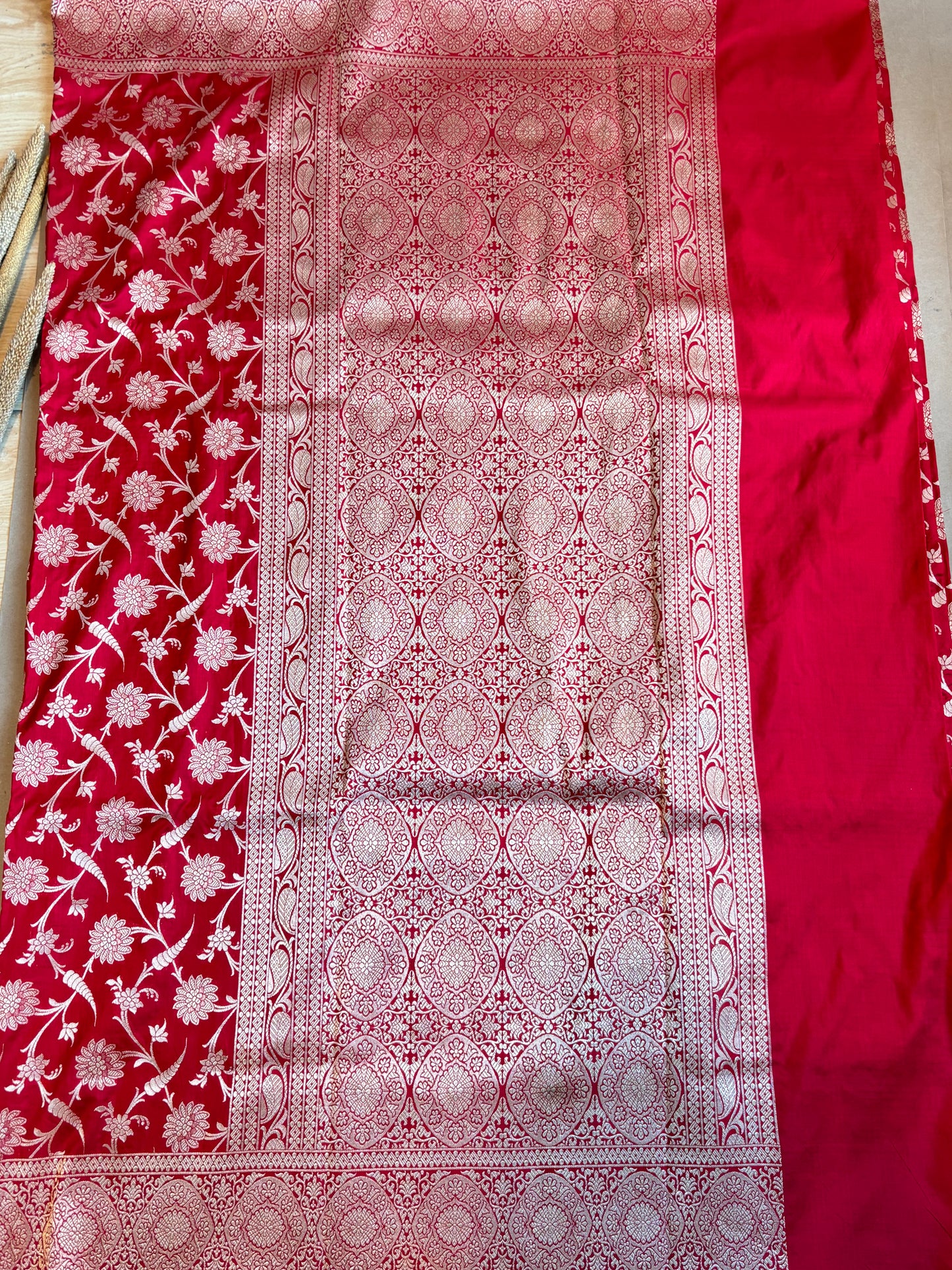 HandCrafted Pure Kataan Silk Red Saree