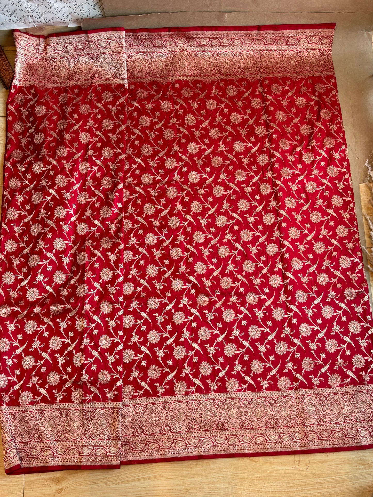 HandCrafted Pure Kataan Silk Red Saree