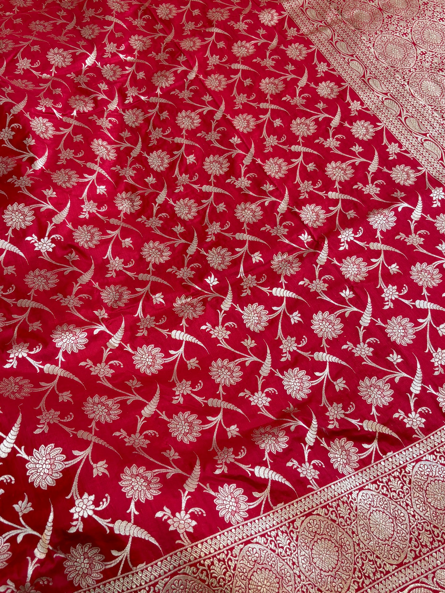 HandCrafted Pure Kataan Silk Red Saree