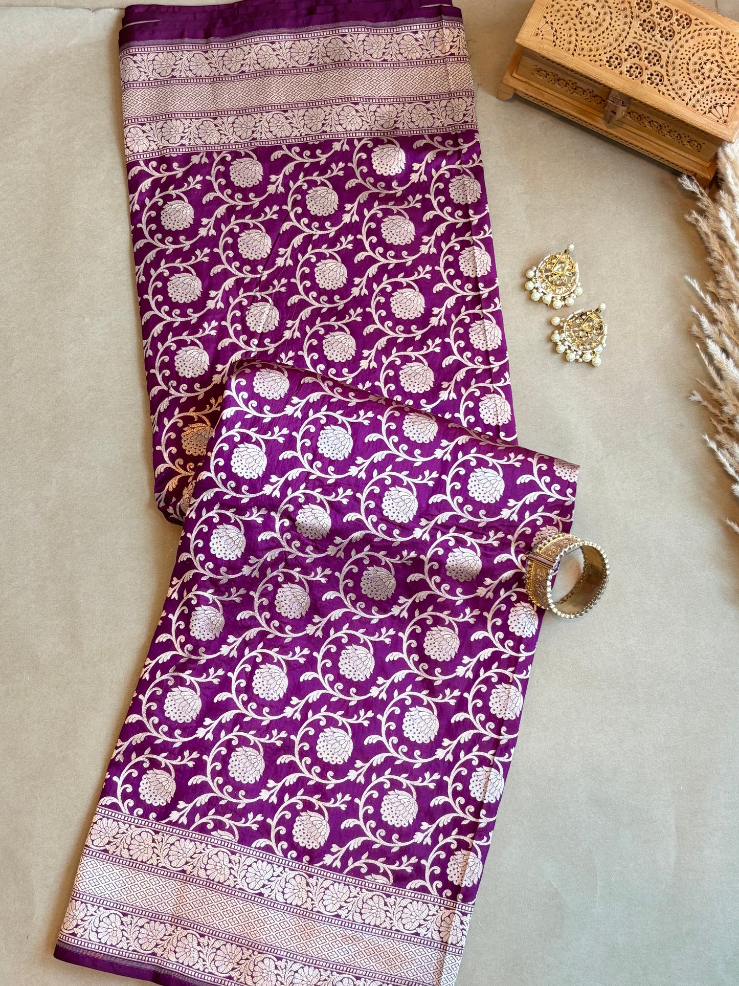 HandCrafted Pure Kataan Silk Purple Saree