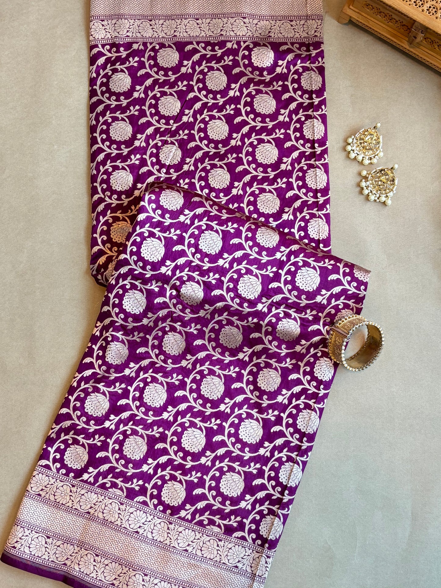 HandCrafted Pure Kataan Silk Purple Saree