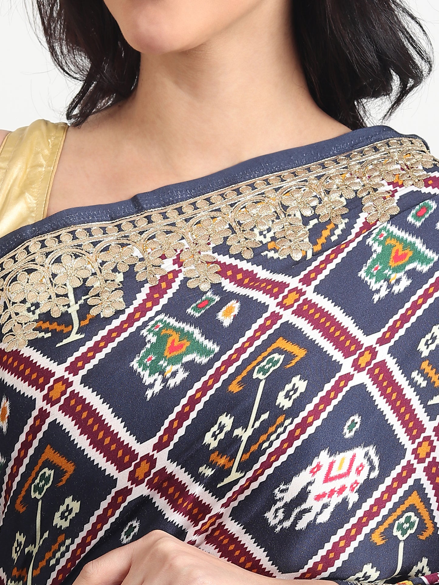 Gajji Silk Saree With Ikat Print