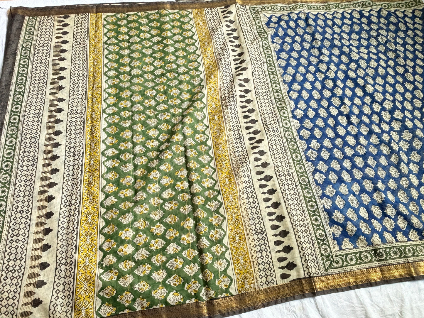 Cotton Silk Saree With Block Print