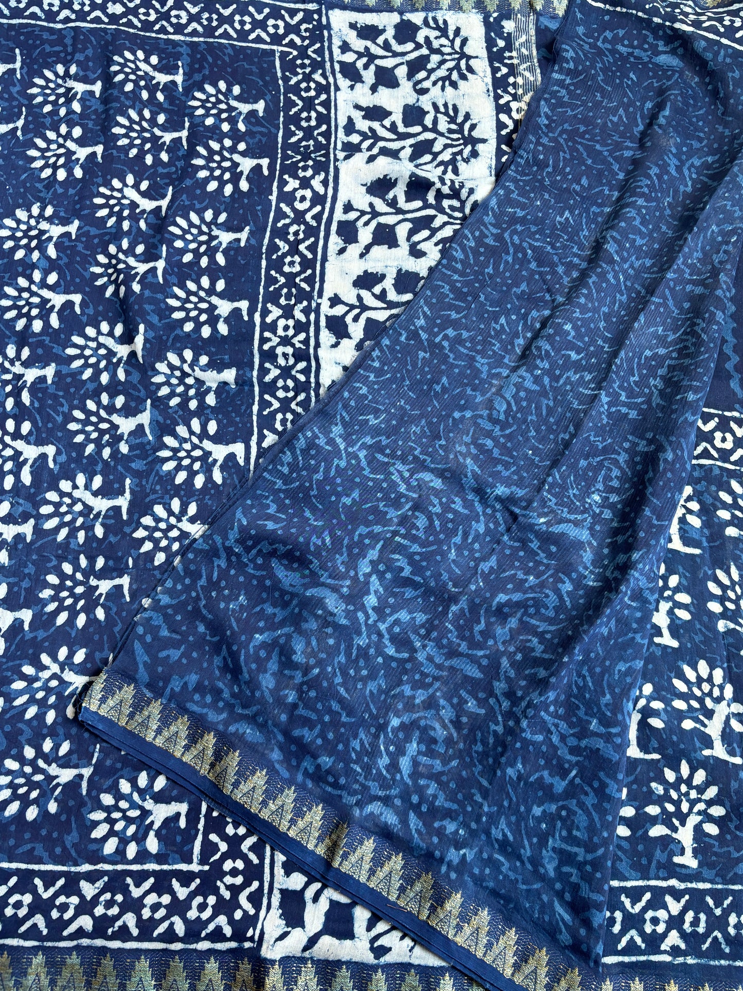 Cotton Silk Saree With Block Print