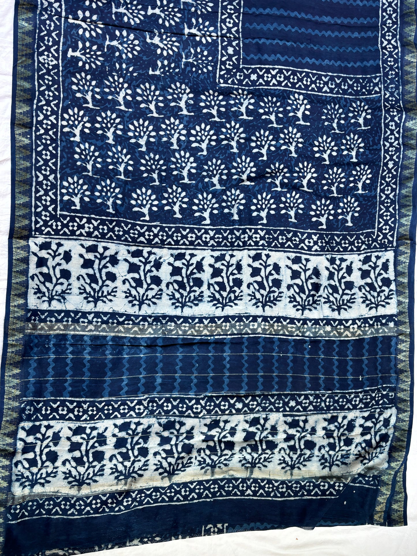 Cotton Silk Saree With Block Print