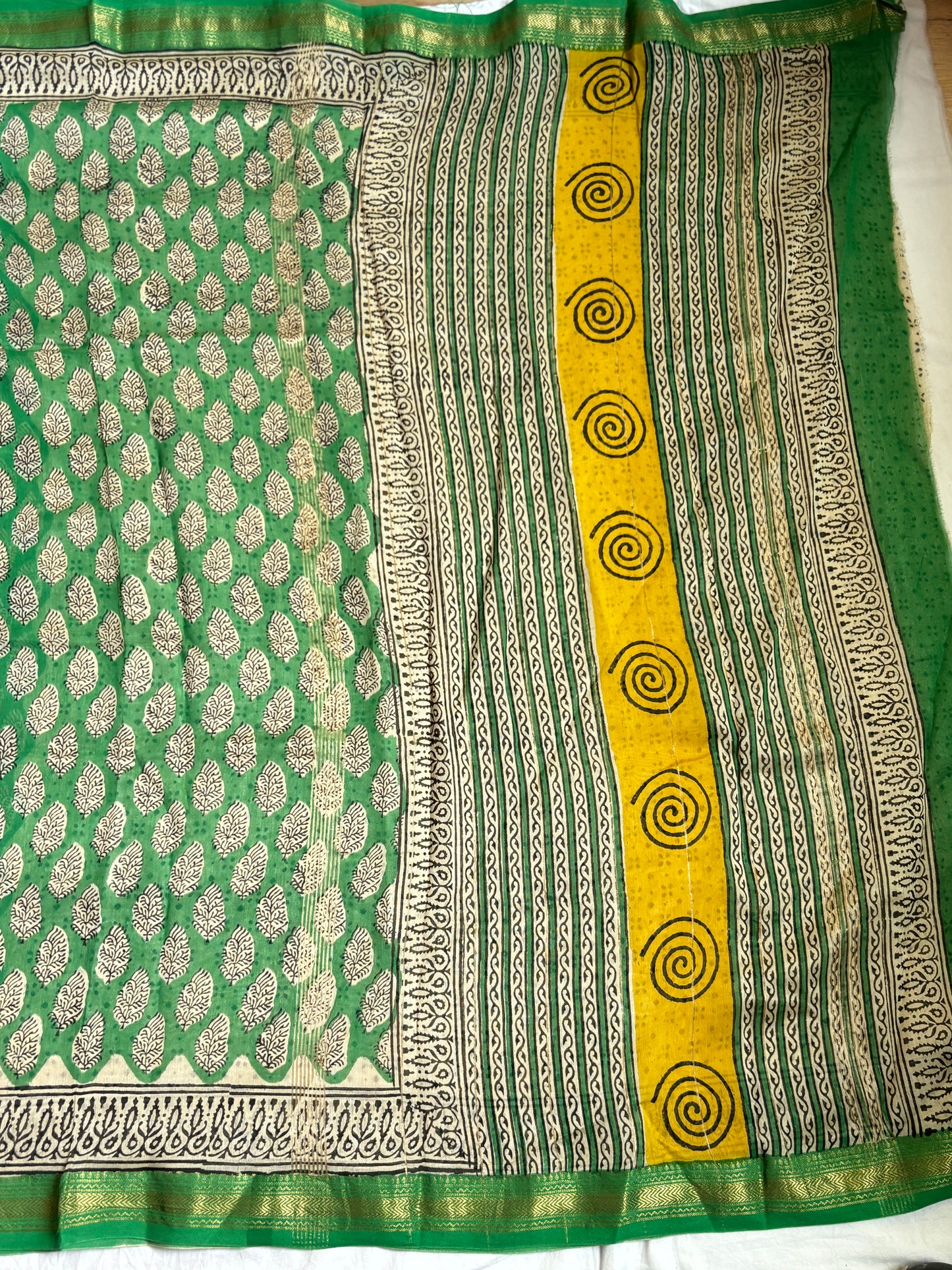 Cotton Silk Saree With Block Print