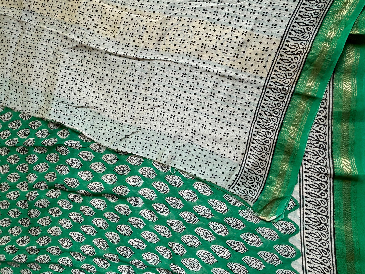 Cotton Silk Saree With Block Print