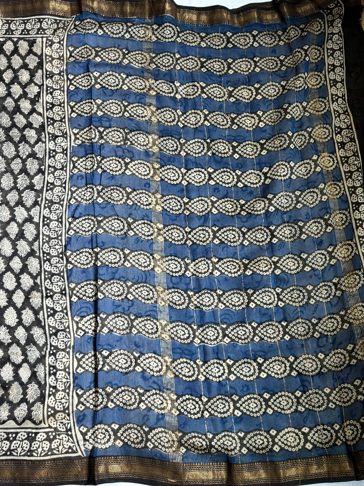 Cotton Silk Saree With Block Print