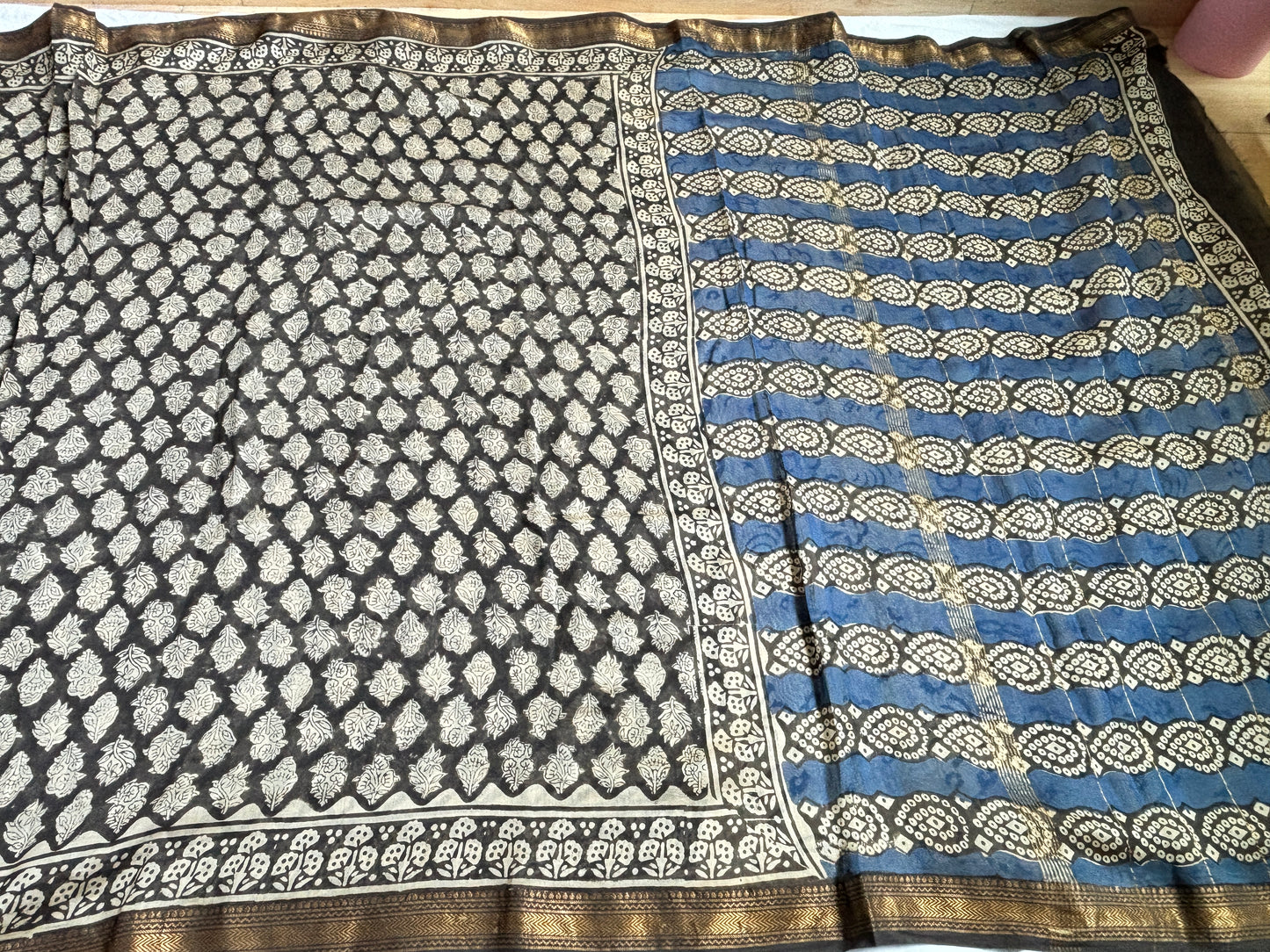 Cotton Silk Saree With Block Print