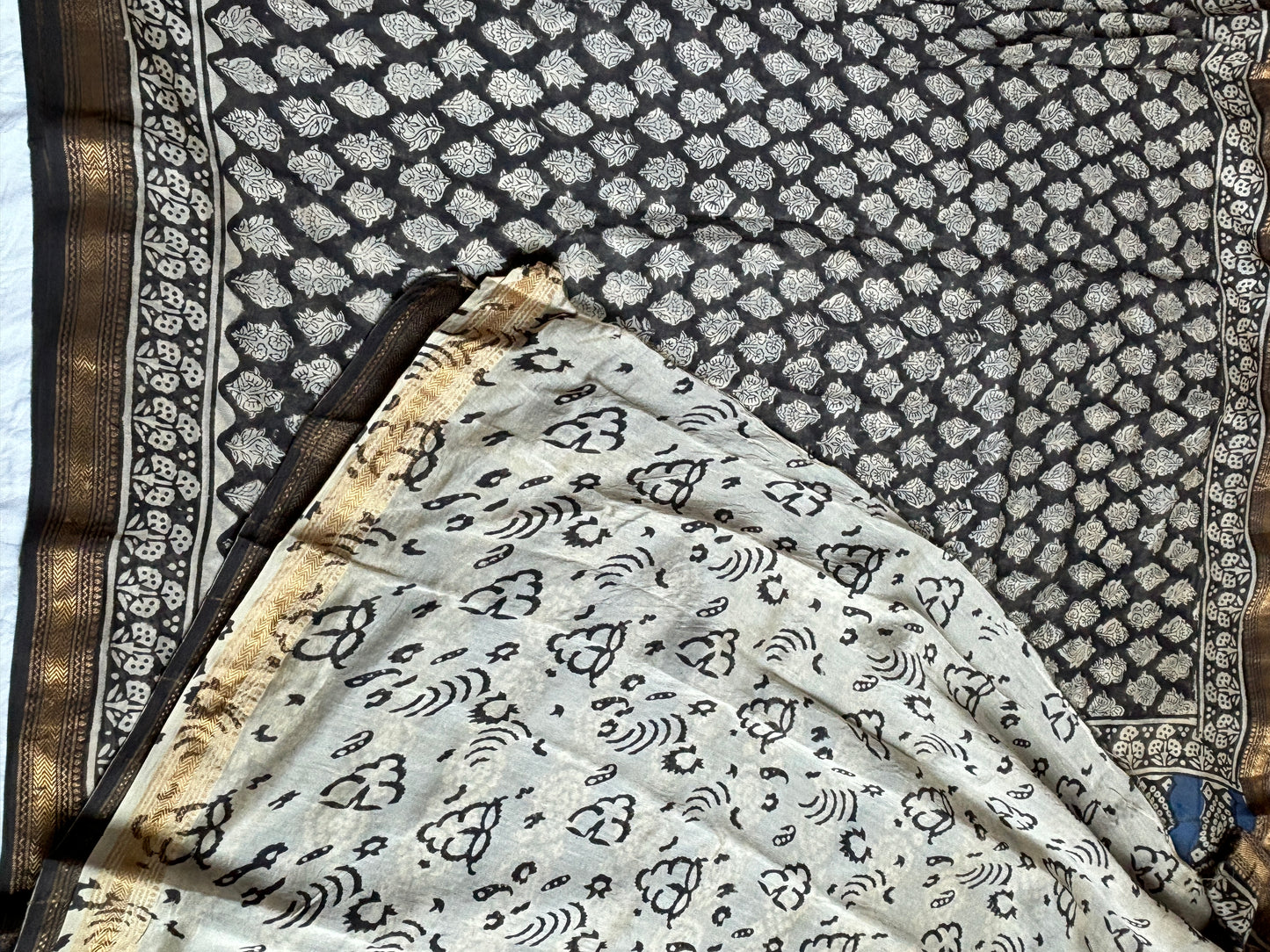 Cotton Silk Saree With Block Print